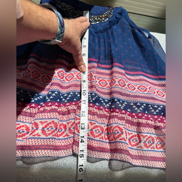 Forever 21 Embellished Boho Blue & Pink High-low Sleeveless Top - Picture 8 of 12